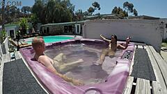 dayanara relaxes naked in the hot tub