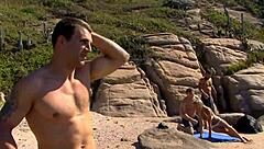 Beautiful Blonde MILF Fucks Three Guys on Beach