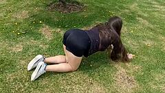 Latina Teen Exercises Without Underwear, Hole in Shorts Exposed in Homemade Video