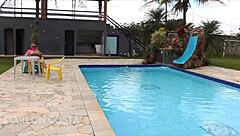 cleo cadillac, the naughty blonde, waited for her cuckold husband to leave and took the pool guy's monster cock