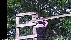 British chubby babe strips fully nude in public outdoors