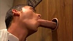 Horny boys in gloryhole orgy?