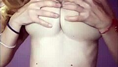 Milf Sucks on Her Big Natural Tits in Bedroom Bed, Focusing on Nipples and Panties Solo