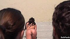 nude spanish beauty strolled along the beach, exposed and free