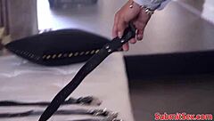 Brunette submissive gets doggystyle assfuck after blowjob