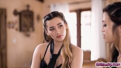 aria lee and alexia anders turn chaotic scuffle into intimate lesbian exploration with shaved pussies and orgasms