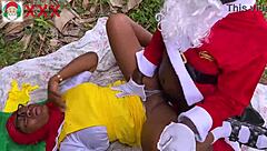 new year fun with african santa and friend’s stepdaughter in the bush