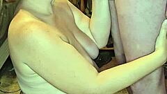 Cumshot on her pregnant tits