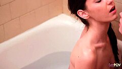 I’m, uh, flickin’ the bean while she finger-fucks her lesbian G-spot in this super hot bath sex scene. It’s just too damn good!