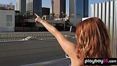 Monster-titted natural American babe strips outdoors in detail