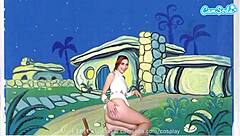 cute teen cosplays wilma, masturbates and sucks huge cock on webcam