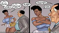 Big chocolate booty boss teases with nipples and blowjob