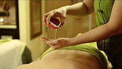 This massage from my step brother's cheating wife is wild, handjob with oiled big tits and ass.