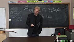 Big tit brunette rides her professor's cock in uniform