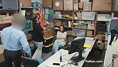 Office Threesome: Guard Fucks Two on Hidden Cam?