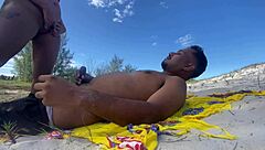 She was touching her pussy while I stroked my cock at the arraial