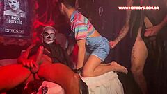 Halloween orgy with double penetration at the kids' house