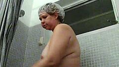 latina bbw in the shower getting a golden shower while masturbating her big ass