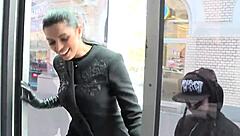 brunette titty fucks outdoors with footjob