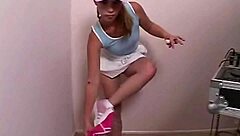 Little april fingers her pussy with toys