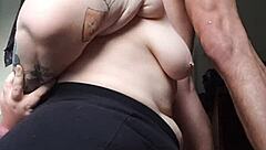 Fat redhead gives blindfold blowjob and receives facial