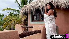 Wow, check out cute latina teen Katherinne Sofia stripping down to lingerie with Magen Hana naked!