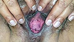 gaping my fat and hairy pussy wide open