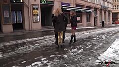 Three Blonde Czech Pornstars Get Handjobs And Blowjobs In Public Prague