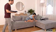 Romanian Brunette Stuck, Pays With Sex