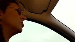 horny milf drives taxi and fucks stranger outdoors, eating his cum from her tits