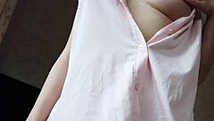 Milf in Wet Panties Shows Natural Tits and Pussy by Window