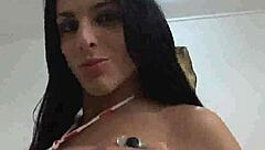 Hot Brunette Shemale Strips Naked and Masturbates