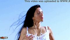 Milf Arab Brunette Bettina Kox Strips Nude on Wet Beach