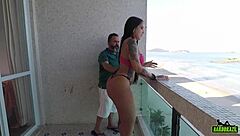 Elisa sanches performs on guarujá balcony with big tits