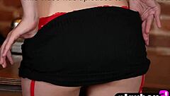 Horny Secretary Teen 18+ Poses in Sexy Red Lingerie