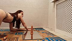 Passionate Beauty Enjoys Dildo Beauty Squirts from Sex Toy on the Mirror