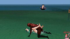 Blonde and brunette lesbians perform outdoor blowjob and anal on beach with shemale