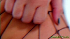 Johnnygoodluck babe in fishnets abbie maley rides big cock