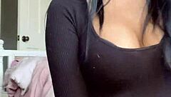 Cute Asian Strips and Plays with Dildo, Teasing You