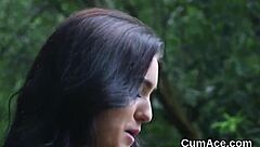 Why does this unusual looker get cumshot on her face while sucking all the ejaculate?