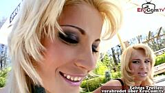 Anal threesome with thin teen on chair