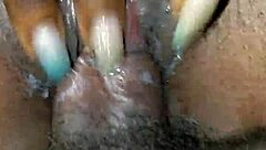 Detailed view of wet monster cock in action