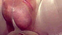 Guy pounds his ass with a huge dildo until he squirts. Intense anal masturbation in the shower.