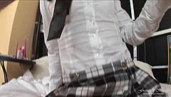 Teen Student In School Uniform Gets Her Ass Penetrated And Swallows Cum