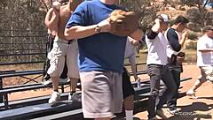 Two girls handle hung guy with small tits and licks in pov