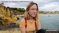 Cute Amelia in glasses and stockings masturbates with dildo