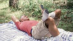 tan mature muscle dad feels deep connection breeding twink stepson outdoors