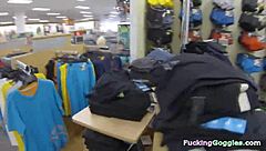 Blonde babe spied picking up guys in public mall