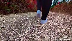 follow my footsteps in the evening lonely forest