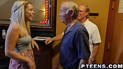 two very horny old dudes are in amazing threeway fuck with hot blonde teen 18+